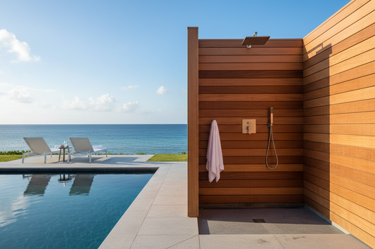 Teak Outdoor Shower by Pool